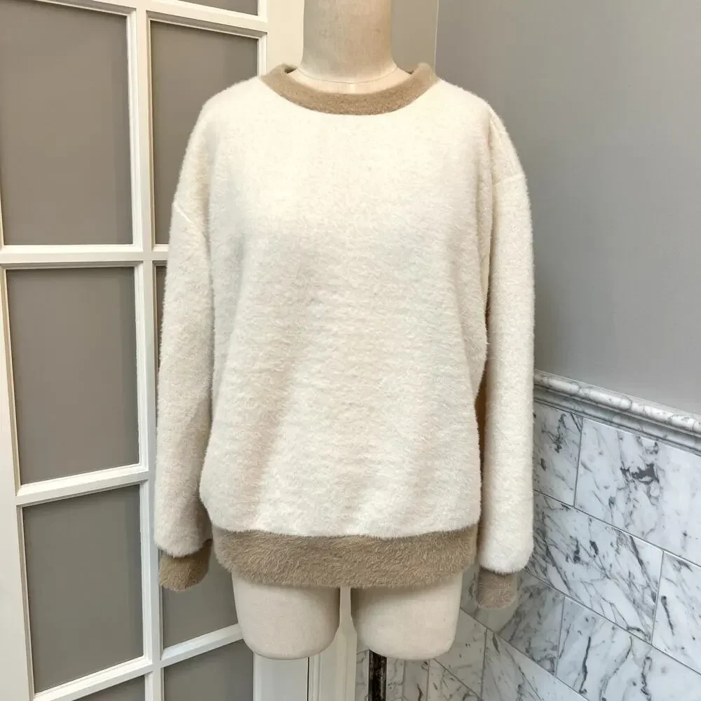 Maeve Anthropologie Cozy Ringer Oversized Sweater Fuzzy Cozy NWOT Small Medium